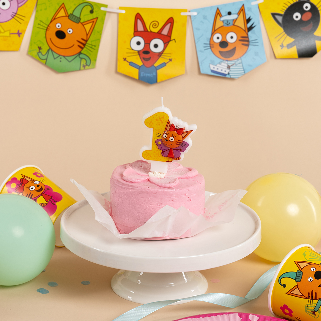 Свеча Цифра, 1 Три Кота, Карамелька, 5,8*6 + 1,5 см, 1 шт. с держат.