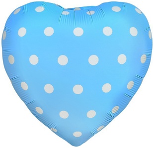 Шар (18''/46 см) Сердце, Кремовый горошек, Голубой, 1 шт.